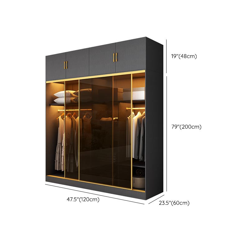 Contemporary Style 5 Tier Wardrobe Glass Cloth Rod Included Wardrobe Closet