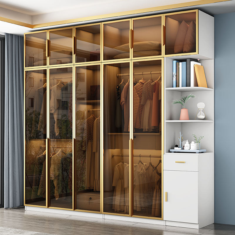 Modern Style Glass Wardrobe Bedroom Wardrobe Closet with Drawer Clearhalo 'Armoires & Wardrobes' 'armoires_wardrobes' 'Bedroom Furniture' 'furn' 'furn_armoires_wardrobes' 'Furniture' 6107917