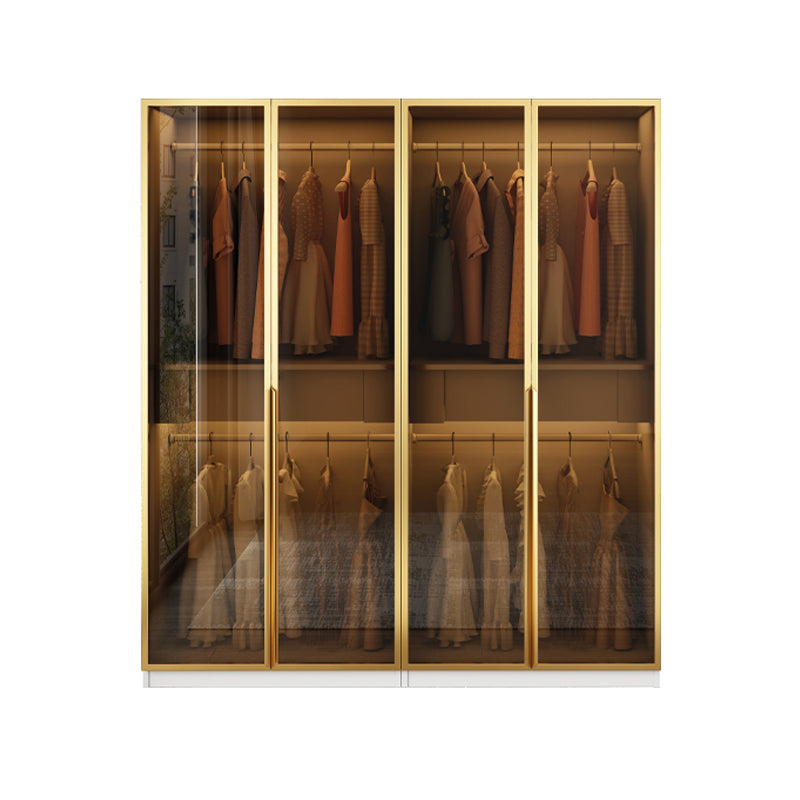 Modern Style Glass Wardrobe Bedroom Wardrobe Closet with Drawer 63"L x 22"W x 79"H Armoires & Wardrobes Clearhalo 'Armoires & Wardrobes' 'armoires_wardrobes' 'Bedroom Furniture' 'furn' 'furn_armoires_wardrobes' 'Furniture' 6107918