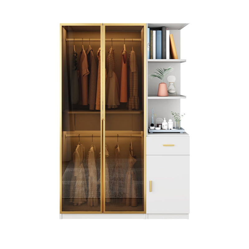 Modern Style Glass Wardrobe Bedroom Wardrobe Closet with Drawer 31"L x 22"W x 79"H Armoires & Sideboard Clearhalo 'Armoires & Wardrobes' 'armoires_wardrobes' 'Bedroom Furniture' 'furn' 'furn_armoires_wardrobes' 'Furniture' 6107919