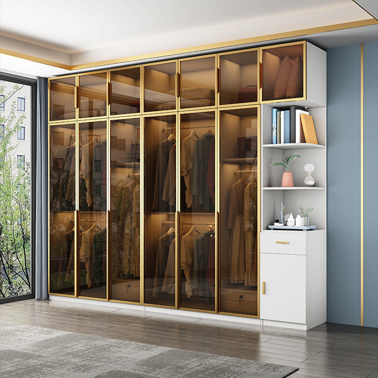 Modern Style Glass Wardrobe Bedroom Wardrobe Closet with Drawer Clearhalo 'Armoires & Wardrobes' 'armoires_wardrobes' 'Bedroom Furniture' 'furn' 'furn_armoires_wardrobes' 'Furniture' 6107920