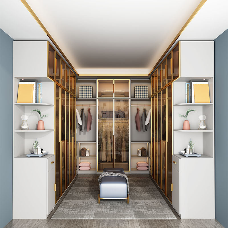 Modern Style Glass Wardrobe Bedroom Wardrobe Closet with Drawer Clearhalo 'Armoires & Wardrobes' 'armoires_wardrobes' 'Bedroom Furniture' 'furn' 'furn_armoires_wardrobes' 'Furniture' 6107923