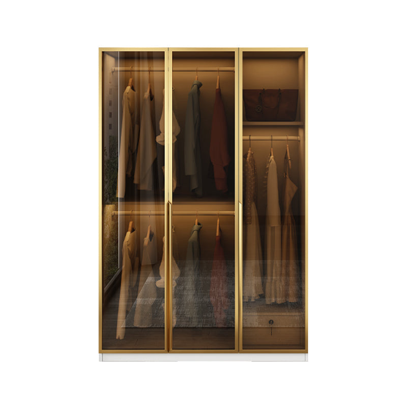 Modern Style Glass Wardrobe Bedroom Wardrobe Closet with Drawer 47"L x 22"W x 79"H Armoires & Wardrobes Clearhalo 'Armoires & Wardrobes' 'armoires_wardrobes' 'Bedroom Furniture' 'furn' 'furn_armoires_wardrobes' 'Furniture' 6107924
