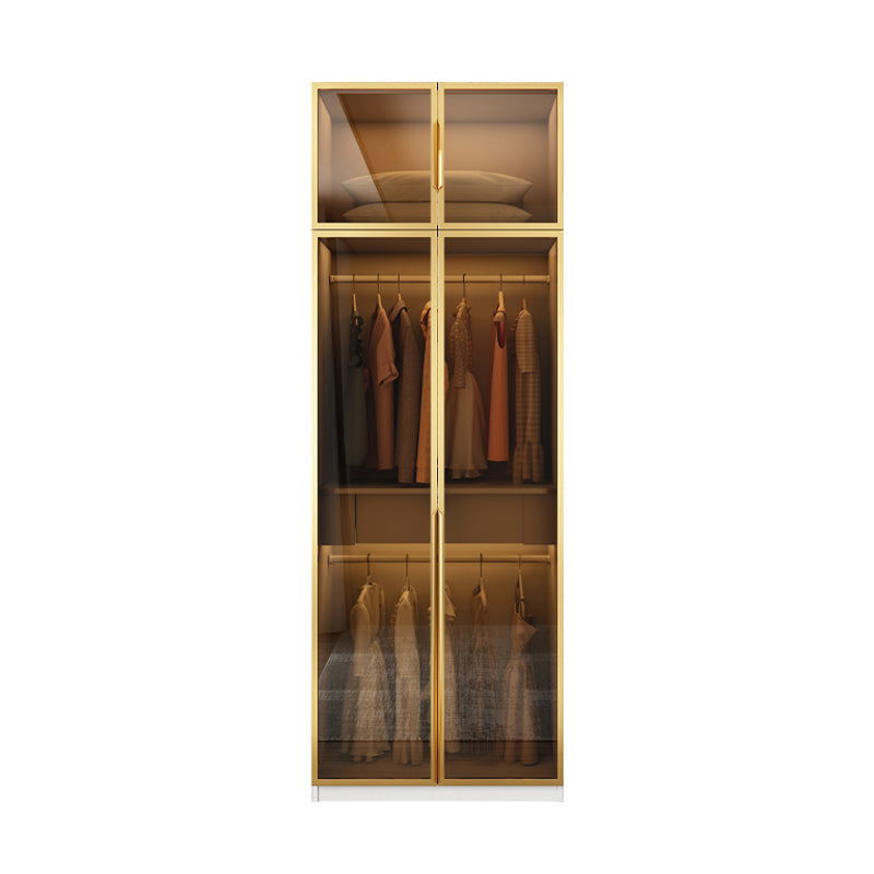 Modern Style Glass Wardrobe Bedroom Wardrobe Closet with Drawer 31"L x 22"W x 79"H Armories & Top Cabinet Clearhalo 'Armoires & Wardrobes' 'armoires_wardrobes' 'Bedroom Furniture' 'furn' 'furn_armoires_wardrobes' 'Furniture' 6107925