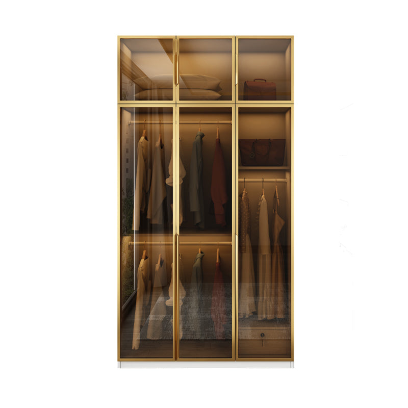 Modern Style Glass Wardrobe Bedroom Wardrobe Closet with Drawer 47"L x 22"W x 79"H Armories & Top Cabinet Clearhalo 'Armoires & Wardrobes' 'armoires_wardrobes' 'Bedroom Furniture' 'furn' 'furn_armoires_wardrobes' 'Furniture' 6107927