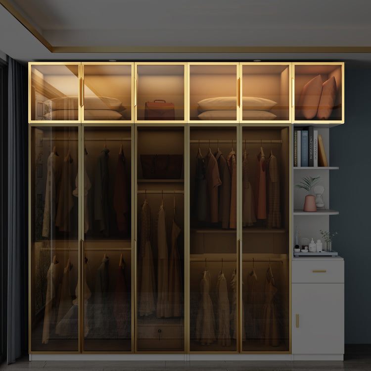 Modern Style Glass Wardrobe Bedroom Wardrobe Closet with Drawer Clearhalo 'Armoires & Wardrobes' 'armoires_wardrobes' 'Bedroom Furniture' 'furn' 'furn_armoires_wardrobes' 'Furniture' 6107934