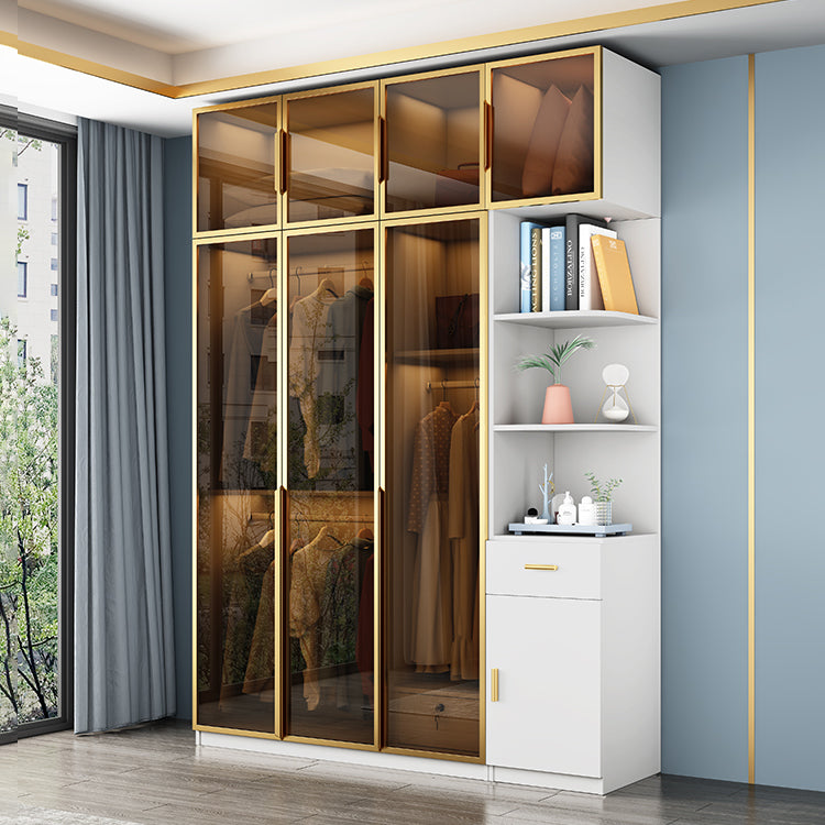 Modern Style Glass Wardrobe Bedroom Wardrobe Closet with Drawer Clearhalo 'Armoires & Wardrobes' 'armoires_wardrobes' 'Bedroom Furniture' 'furn' 'furn_armoires_wardrobes' 'Furniture' 6107935