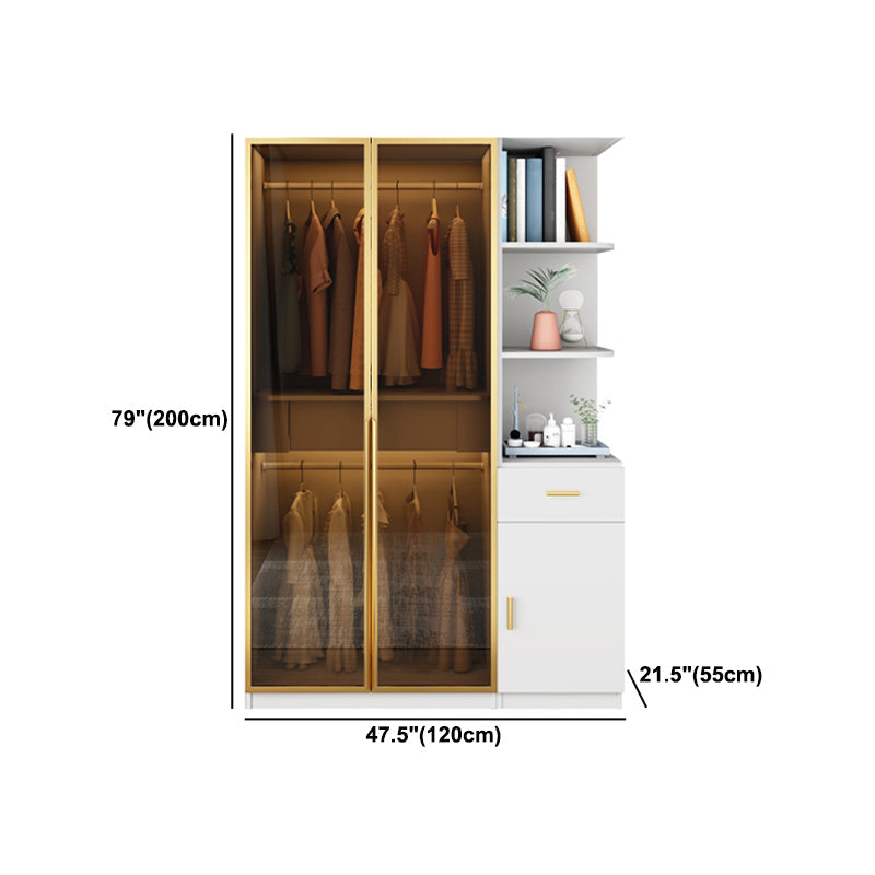 Modern Style Glass Wardrobe Bedroom Wardrobe Closet with Drawer Clearhalo 'Armoires & Wardrobes' 'armoires_wardrobes' 'Bedroom Furniture' 'furn' 'furn_armoires_wardrobes' 'Furniture' 6107943