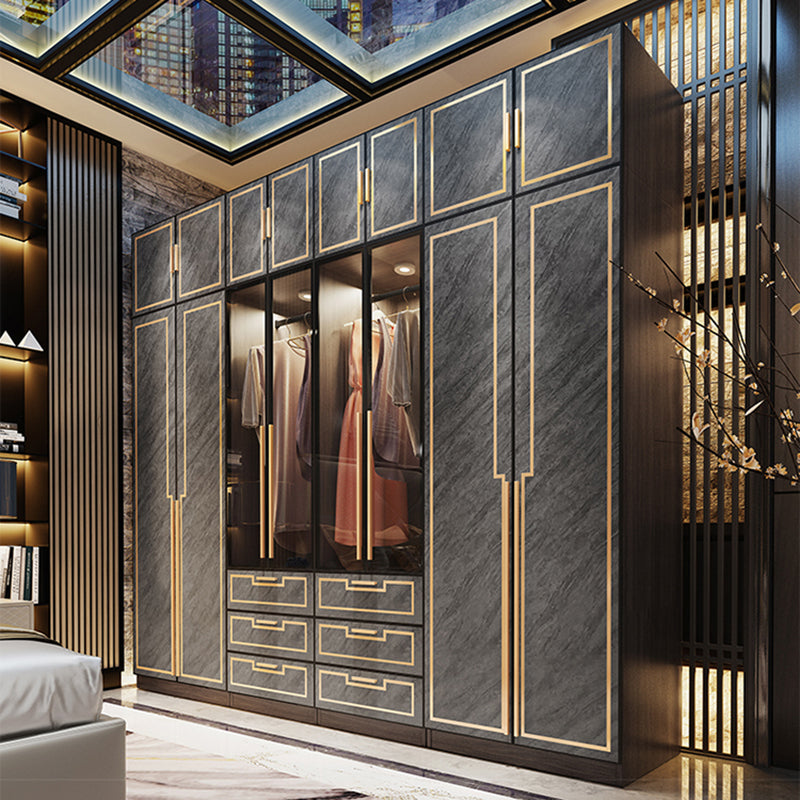 Grey Glass Door Armoire with Garment Rod Modern Storage Cabinet for Bedroom Clearhalo 'Armoires & Wardrobes' 'armoires_wardrobes' 'Bedroom Furniture' 'furn' 'furn_armoires_wardrobes' 'Furniture' 6108071