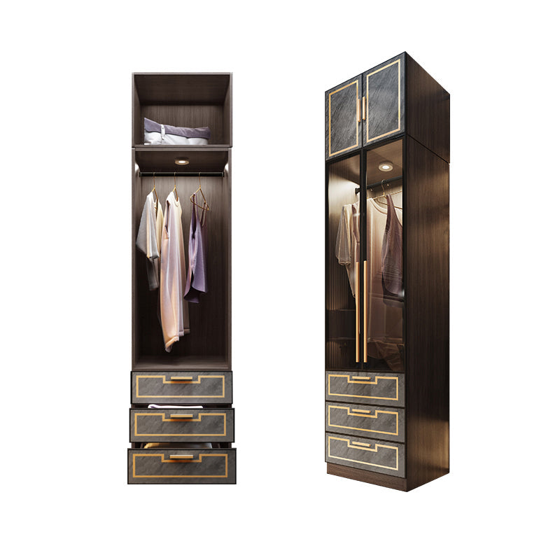 Grey Glass Door Armoire with Garment Rod Modern Storage Cabinet for Bedroom 23.6"L x 24"W x 78.7"H Armoires & Sideboard Clearhalo 'Armoires & Wardrobes' 'armoires_wardrobes' 'Bedroom Furniture' 'furn' 'furn_armoires_wardrobes' 'Furniture' 6108072