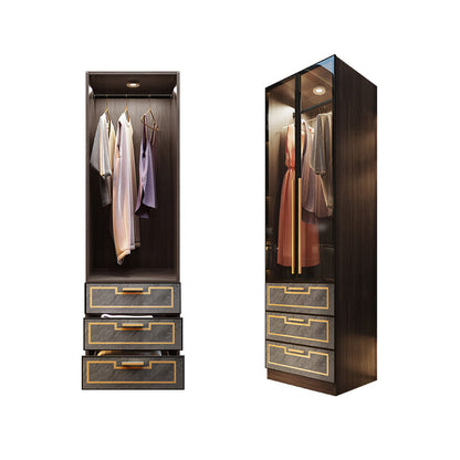 Grey Glass Door Armoire with Garment Rod Modern Storage Cabinet for Bedroom 23.6"L x 24"W x 78.7"H Armoires & Wardrobes Clearhalo 'Armoires & Wardrobes' 'armoires_wardrobes' 'Bedroom Furniture' 'furn' 'furn_armoires_wardrobes' 'Furniture' 6108073