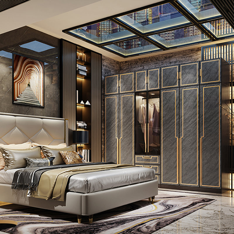 Grey Glass Door Armoire with Garment Rod Modern Storage Cabinet for Bedroom Clearhalo 'Armoires & Wardrobes' 'armoires_wardrobes' 'Bedroom Furniture' 'furn' 'furn_armoires_wardrobes' 'Furniture' 6108074