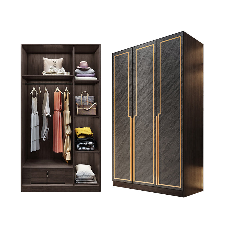 Grey Glass Door Armoire with Garment Rod Modern Storage Cabinet for Bedroom 47.2"L x 24"W x 78.7"H Armoires & Wardrobes Clearhalo 'Armoires & Wardrobes' 'armoires_wardrobes' 'Bedroom Furniture' 'furn' 'furn_armoires_wardrobes' 'Furniture' 6108075