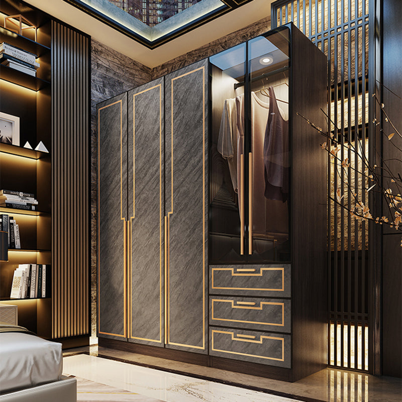 Grey Glass Door Armoire with Garment Rod Modern Storage Cabinet for Bedroom Clearhalo 'Armoires & Wardrobes' 'armoires_wardrobes' 'Bedroom Furniture' 'furn' 'furn_armoires_wardrobes' 'Furniture' 6108076