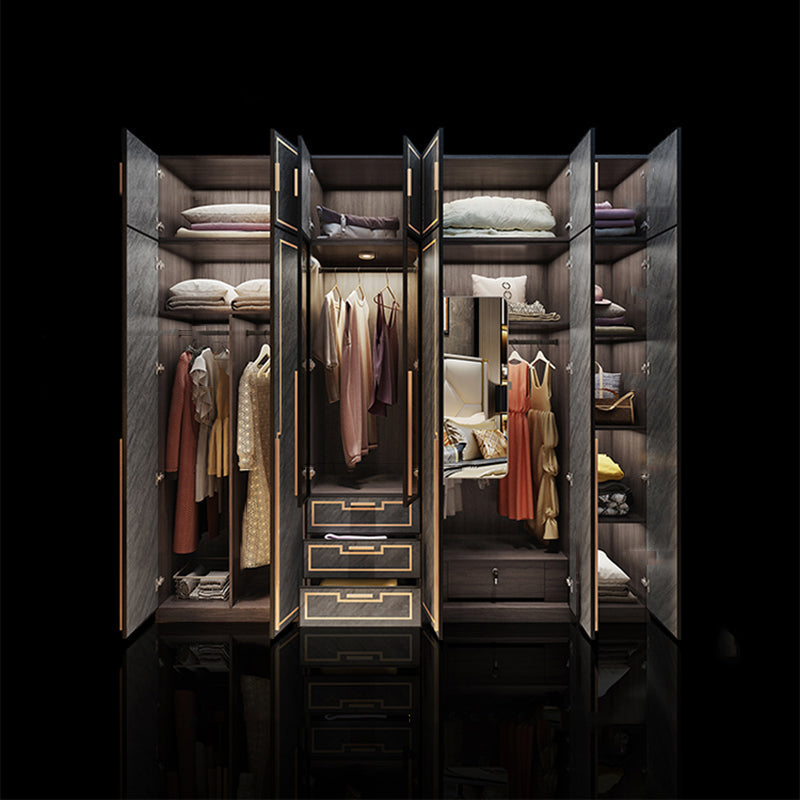 Grey Glass Door Armoire with Garment Rod Modern Storage Cabinet for Bedroom Clearhalo 'Armoires & Wardrobes' 'armoires_wardrobes' 'Bedroom Furniture' 'furn' 'furn_armoires_wardrobes' 'Furniture' 6108080