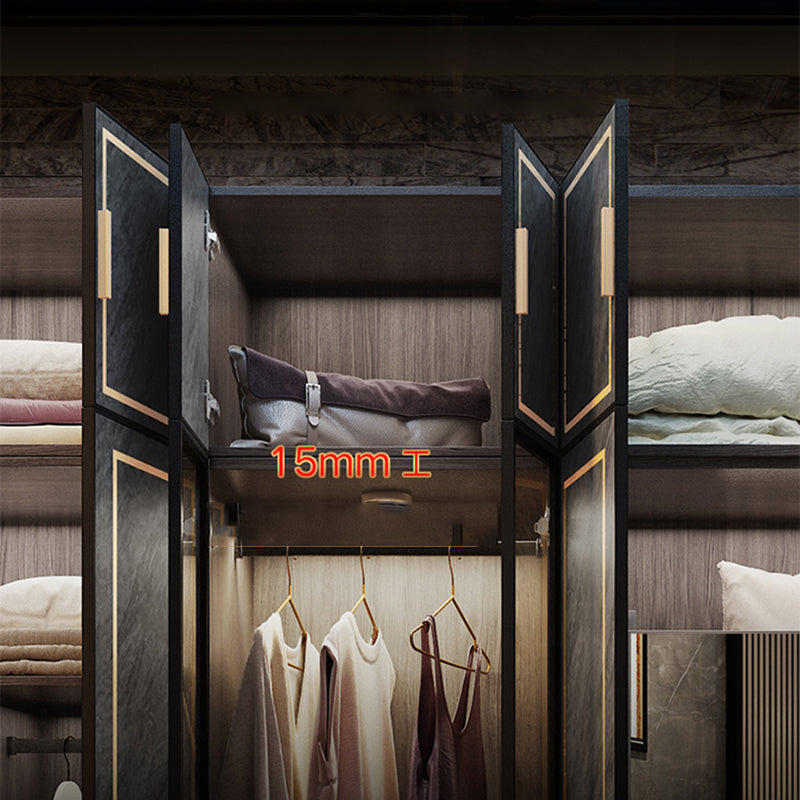 Grey Glass Door Armoire with Garment Rod Modern Storage Cabinet for Bedroom Clearhalo 'Armoires & Wardrobes' 'armoires_wardrobes' 'Bedroom Furniture' 'furn' 'furn_armoires_wardrobes' 'Furniture' 6108082