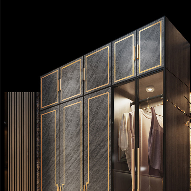 Grey Glass Door Armoire with Garment Rod Modern Storage Cabinet for Bedroom Clearhalo 'Armoires & Wardrobes' 'armoires_wardrobes' 'Bedroom Furniture' 'furn' 'furn_armoires_wardrobes' 'Furniture' 6108083