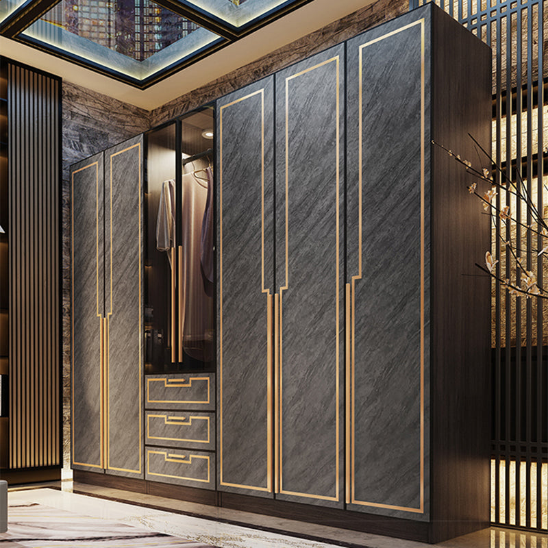 Grey Glass Door Armoire with Garment Rod Modern Storage Cabinet for Bedroom Clearhalo 'Armoires & Wardrobes' 'armoires_wardrobes' 'Bedroom Furniture' 'furn' 'furn_armoires_wardrobes' 'Furniture' 6108086