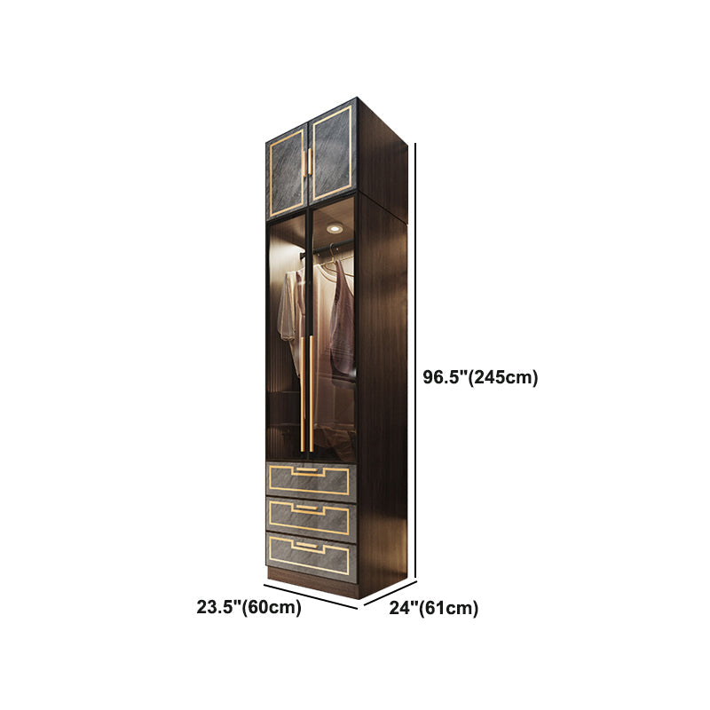 Grey Glass Door Armoire with Garment Rod Modern Storage Cabinet for Bedroom Clearhalo 'Armoires & Wardrobes' 'armoires_wardrobes' 'Bedroom Furniture' 'furn' 'furn_armoires_wardrobes' 'Furniture' 6108090