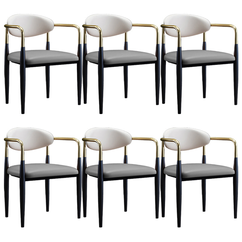 Metallic Finish Side Chair with Arms Metal Industrial Dining Chair Grey 6 Piece Set Clearhalo 'Dining Chairs' 'Dining Tables & Seating' 'dining_chair' 'furn' 'furn_dining_chair' 'Furniture' 'Kitchen & Dining Furniture' 6110769