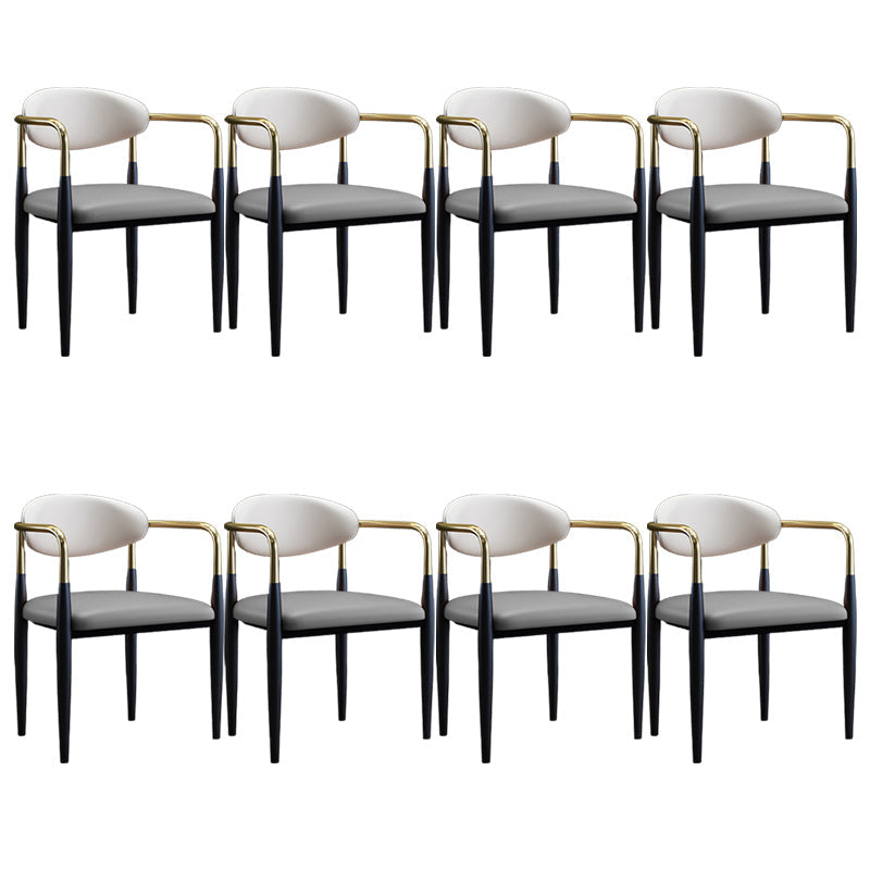 Metallic Finish Side Chair with Arms Metal Industrial Dining Chair Grey 8 Piece Set Clearhalo 'Dining Chairs' 'Dining Tables & Seating' 'dining_chair' 'furn' 'furn_dining_chair' 'Furniture' 'Kitchen & Dining Furniture' 6110771