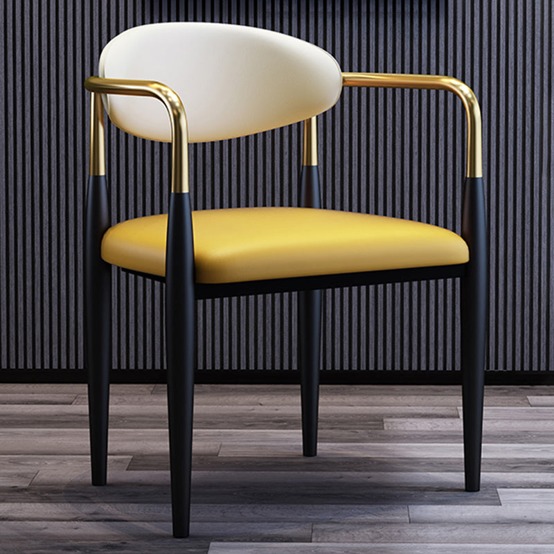 Metallic Finish Side Chair with Arms Metal Industrial Dining Chair Yellow 1 Piece Clearhalo 'Dining Chairs' 'Dining Tables & Seating' 'dining_chair' 'furn' 'furn_dining_chair' 'Furniture' 'Kitchen & Dining Furniture' 6110773