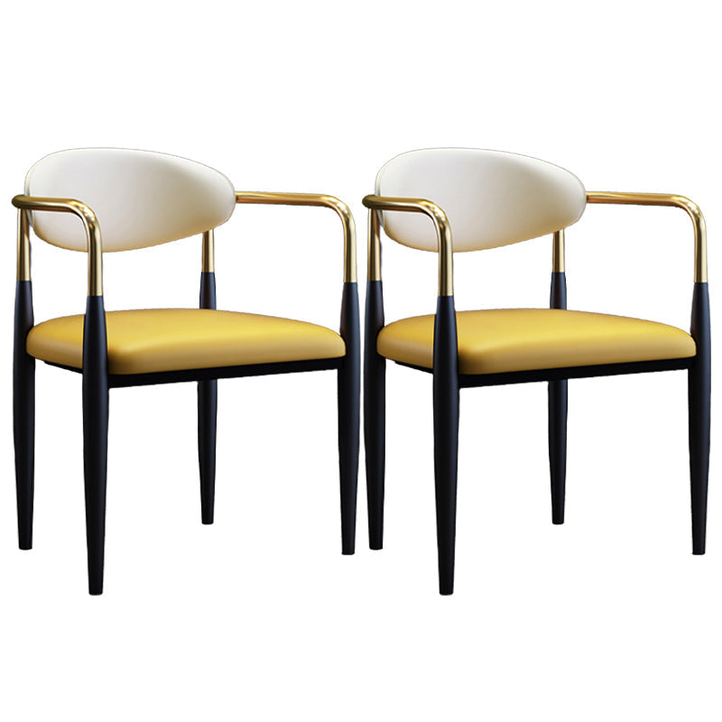 Metallic Finish Side Chair with Arms Metal Industrial Dining Chair Yellow 2 Piece Set Clearhalo 'Dining Chairs' 'Dining Tables & Seating' 'dining_chair' 'furn' 'furn_dining_chair' 'Furniture' 'Kitchen & Dining Furniture' 6110775