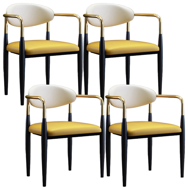 Metallic Finish Side Chair with Arms Metal Industrial Dining Chair Yellow 4 Piece Set Clearhalo 'Dining Chairs' 'Dining Tables & Seating' 'dining_chair' 'furn' 'furn_dining_chair' 'Furniture' 'Kitchen & Dining Furniture' 6110776