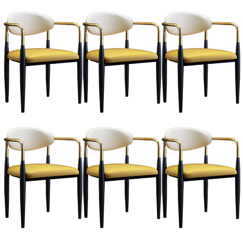 Metallic Finish Side Chair with Arms Metal Industrial Dining Chair Yellow 6 Piece Set Clearhalo 'Dining Chairs' 'Dining Tables & Seating' 'dining_chair' 'furn' 'furn_dining_chair' 'Furniture' 'Kitchen & Dining Furniture' 6110777