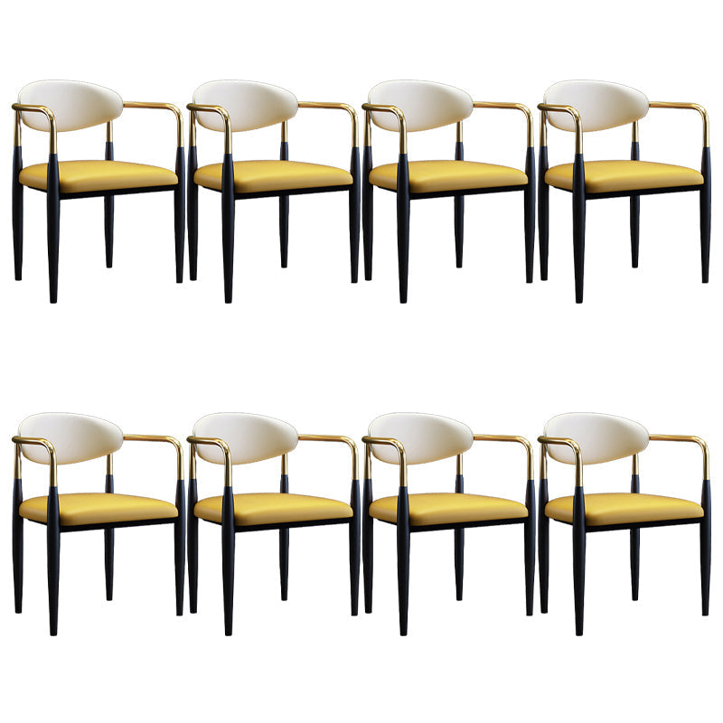 Metallic Finish Side Chair with Arms Metal Industrial Dining Chair Yellow 8 Piece Set Clearhalo 'Dining Chairs' 'Dining Tables & Seating' 'dining_chair' 'furn' 'furn_dining_chair' 'Furniture' 'Kitchen & Dining Furniture' 6110778