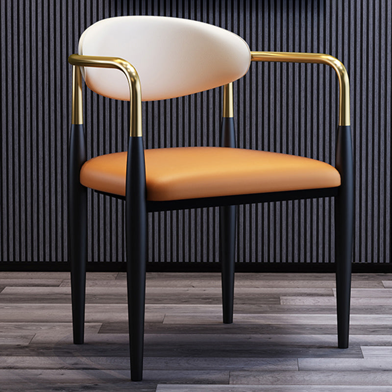 Metallic Finish Side Chair with Arms Metal Industrial Dining Chair Orange 1 Piece Clearhalo 'Dining Chairs' 'Dining Tables & Seating' 'dining_chair' 'furn' 'furn_dining_chair' 'Furniture' 'Kitchen & Dining Furniture' 6110779