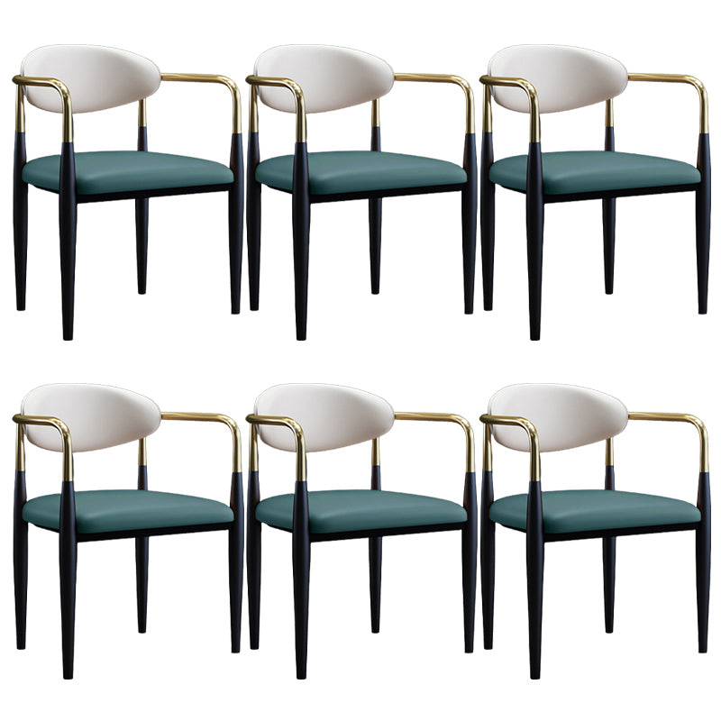 Metallic Finish Side Chair with Arms Metal Industrial Dining Chair Green 6 Piece Set Clearhalo 'Dining Chairs' 'Dining Tables & Seating' 'dining_chair' 'furn' 'furn_dining_chair' 'Furniture' 'Kitchen & Dining Furniture' 6110792