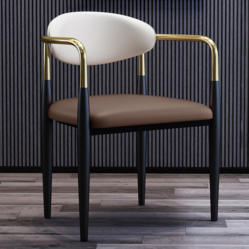 Metallic Finish Side Chair with Arms Metal Industrial Dining Chair Coffee 1 Piece Clearhalo 'Dining Chairs' 'Dining Tables & Seating' 'dining_chair' 'furn' 'furn_dining_chair' 'Furniture' 'Kitchen & Dining Furniture' 6110794