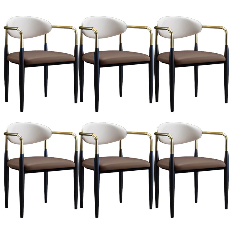 Metallic Finish Side Chair with Arms Metal Industrial Dining Chair Coffee 6 Piece Set Clearhalo 'Dining Chairs' 'Dining Tables & Seating' 'dining_chair' 'furn' 'furn_dining_chair' 'Furniture' 'Kitchen & Dining Furniture' 6110797