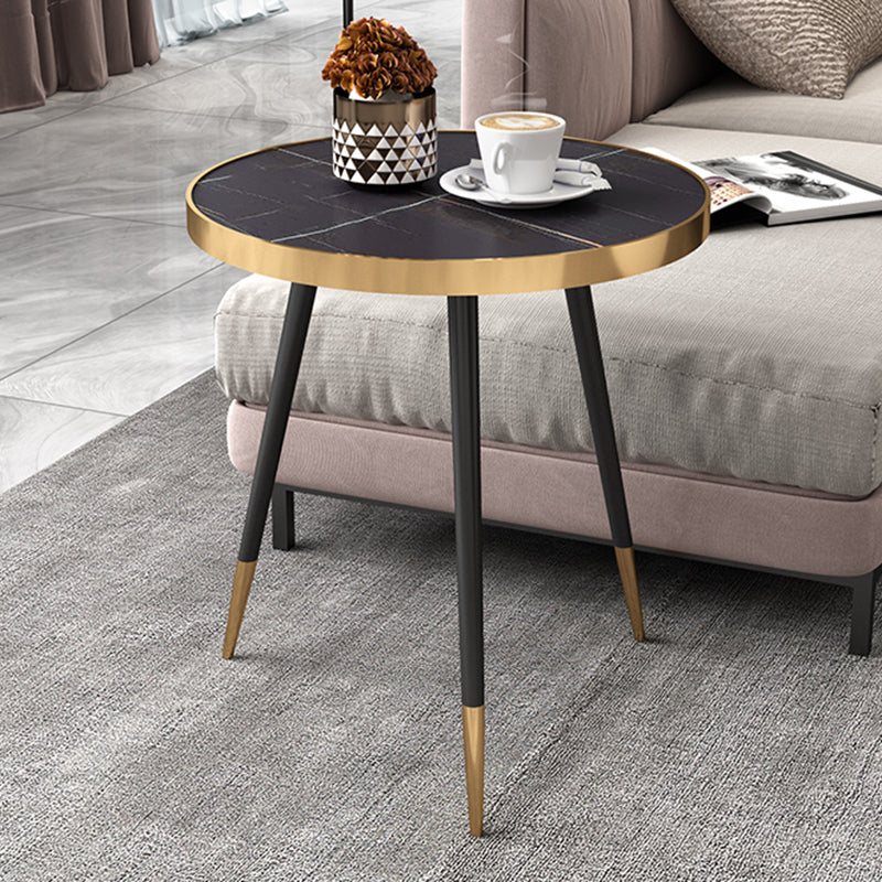 Modernistic Metal 3 Legs End Table Round Slate Top Side End Table Black Gold 1 Clearhalo 'Coffee & Accent Tables' 'End & Side Tables' 'end_side_tables' 'furn' 'furn_end_side_tables' 'Furniture' 'Living Room Furniture' 6110823