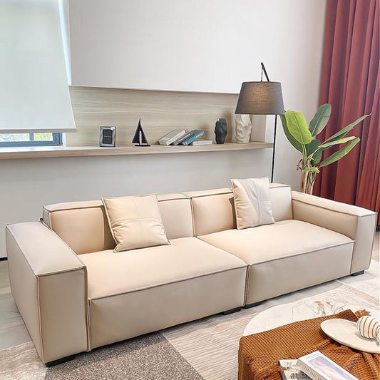 Modernes 4-Sitz-Quadrat-Arm-Sofa 110,23 "breites beige Kunstledersofa