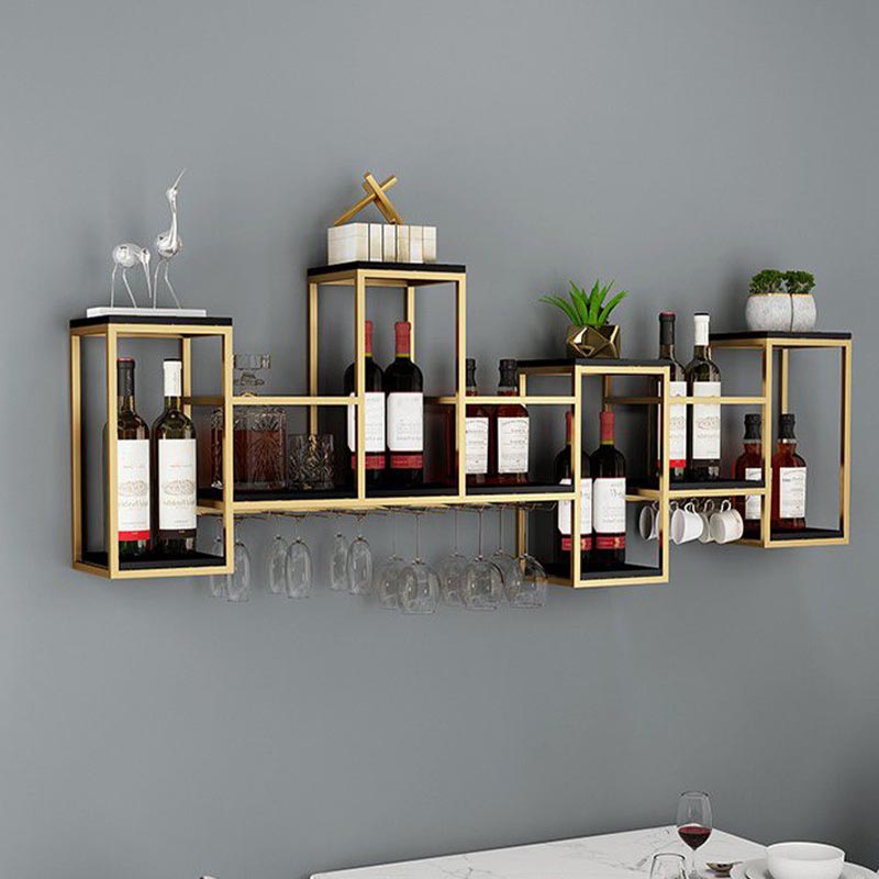 Metalen wand gemonteerd wijnrek 7,8 "W wijnrek met stengelladerhouder