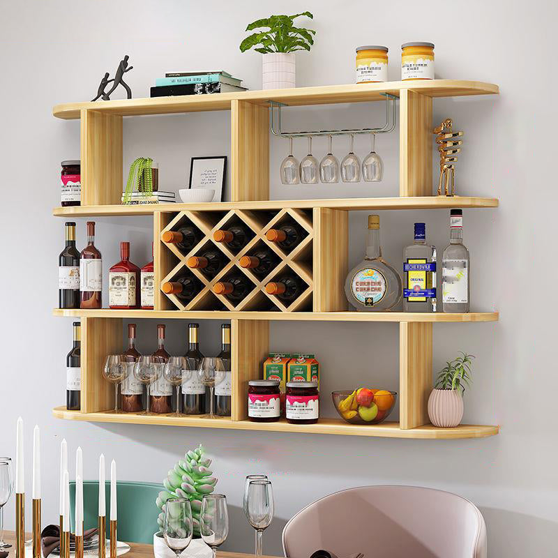 Wood Wall Mounted Modern Wine Rack Wine Stemware Holder for Home Natural Clearhalo 'furn' 'furn_wine_racks' 'Furniture' 'Kitchen & Dining Furniture' 'Wine Racks' 'wine_racks' 6111212