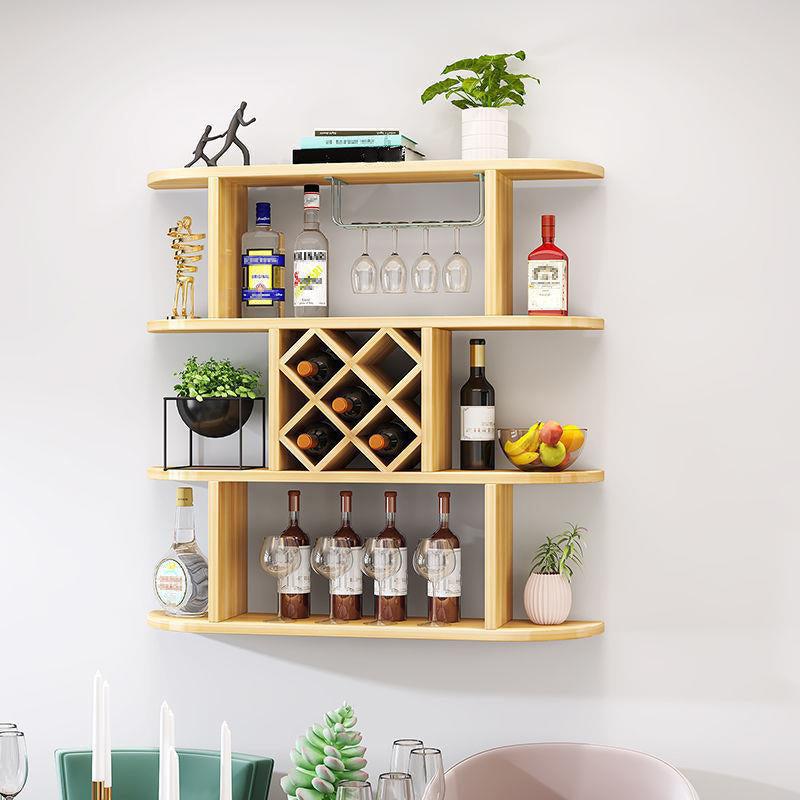 Wood Wall Mounted Modern Wine Rack Wine Stemware Holder for Home 39.4"L x 9.1"W x 40.6"H Natural Clearhalo 'furn' 'furn_wine_racks' 'Furniture' 'Kitchen & Dining Furniture' 'Wine Racks' 'wine_racks' 6111214