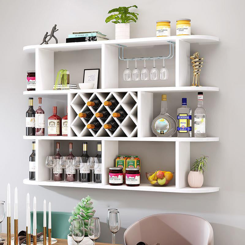 Wood Wall Mounted Modern Wine Rack Wine Stemware Holder for Home 63"L x 9.1"W x 40.6"H White Clearhalo 'furn' 'furn_wine_racks' 'Furniture' 'Kitchen & Dining Furniture' 'Wine Racks' 'wine_racks' 6111219