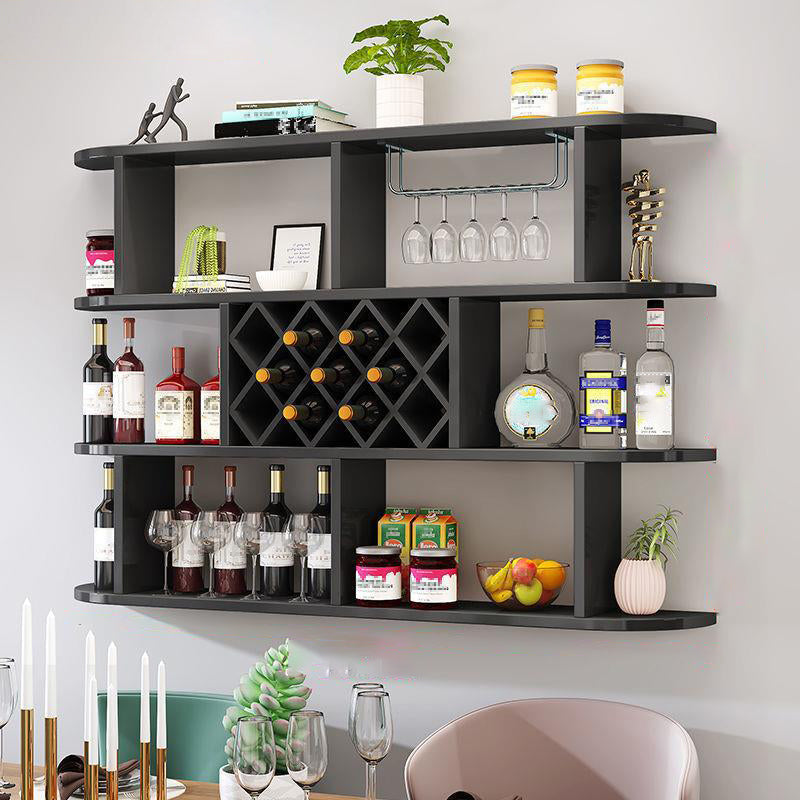 Wood Wall Mounted Modern Wine Rack Wine Stemware Holder for Home 63"L x 9.1"W x 40.6"H Dark Walnut Clearhalo 'furn' 'furn_wine_racks' 'Furniture' 'Kitchen & Dining Furniture' 'Wine Racks' 'wine_racks' 6111225