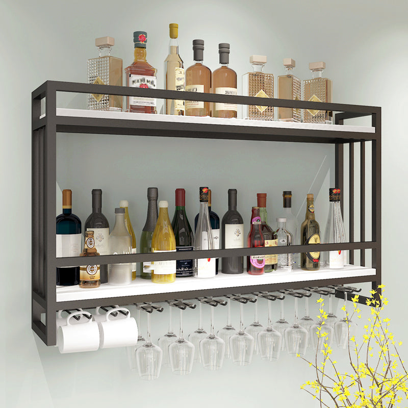 Modern Wall Mounted Wine Racks Metal Wine Jail With Glass Holder & Storage Shelf Clearhalo 'furn' 'furn_wine_racks' 'Furniture' 'Kitchen & Dining Furniture' 'Wine Racks' 'wine_racks' 6111231
