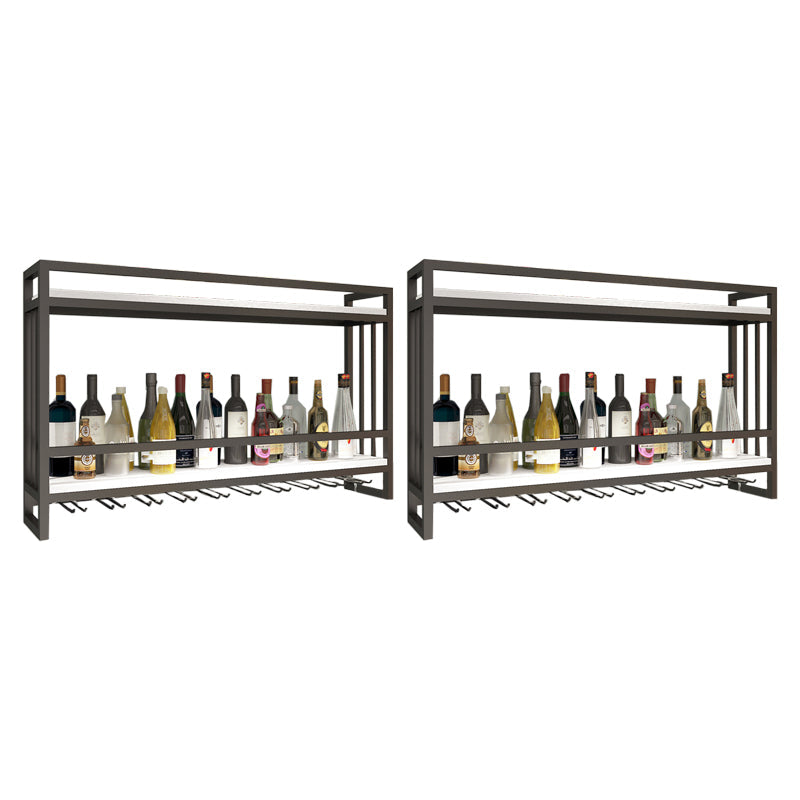 Modern Wall Mounted Wine Racks Metal Wine Jail With Glass Holder & Storage Shelf 39"L x 8"W x 24"H White 2 Piece Set Clearhalo 'furn' 'furn_wine_racks' 'Furniture' 'Kitchen & Dining Furniture' 'Wine Racks' 'wine_racks' 6111232