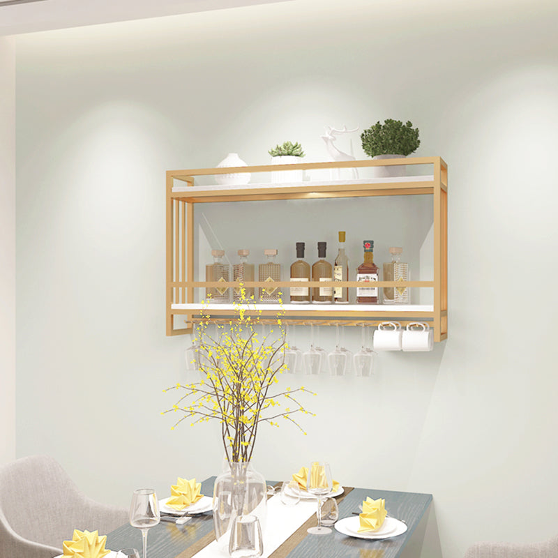 Modern Wall Mounted Wine Racks Metal Wine Jail With Glass Holder & Storage Shelf Clearhalo 'furn' 'furn_wine_racks' 'Furniture' 'Kitchen & Dining Furniture' 'Wine Racks' 'wine_racks' 6111237