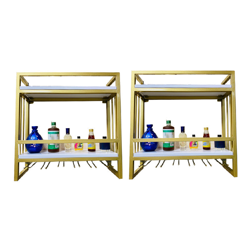 Modern Wall Mounted Wine Racks Metal Wine Jail With Glass Holder & Storage Shelf 23.5"L x 8"W x 24"H Gold 2 Piece Set Clearhalo 'furn' 'furn_wine_racks' 'Furniture' 'Kitchen & Dining Furniture' 'Wine Racks' 'wine_racks' 6111239