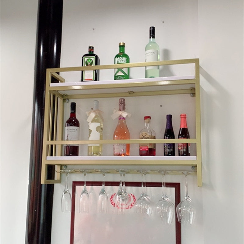 Modern Wall Mounted Wine Racks Metal Wine Jail With Glass Holder & Storage Shelf Clearhalo 'furn' 'furn_wine_racks' 'Furniture' 'Kitchen & Dining Furniture' 'Wine Racks' 'wine_racks' 6111245