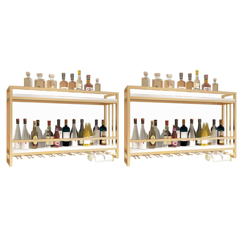 Modern Wall Mounted Wine Racks Metal Wine Jail With Glass Holder & Storage Shelf 39"L x 8"W x 24"H Gold 2 Piece Set Clearhalo 'furn' 'furn_wine_racks' 'Furniture' 'Kitchen & Dining Furniture' 'Wine Racks' 'wine_racks' 6111247