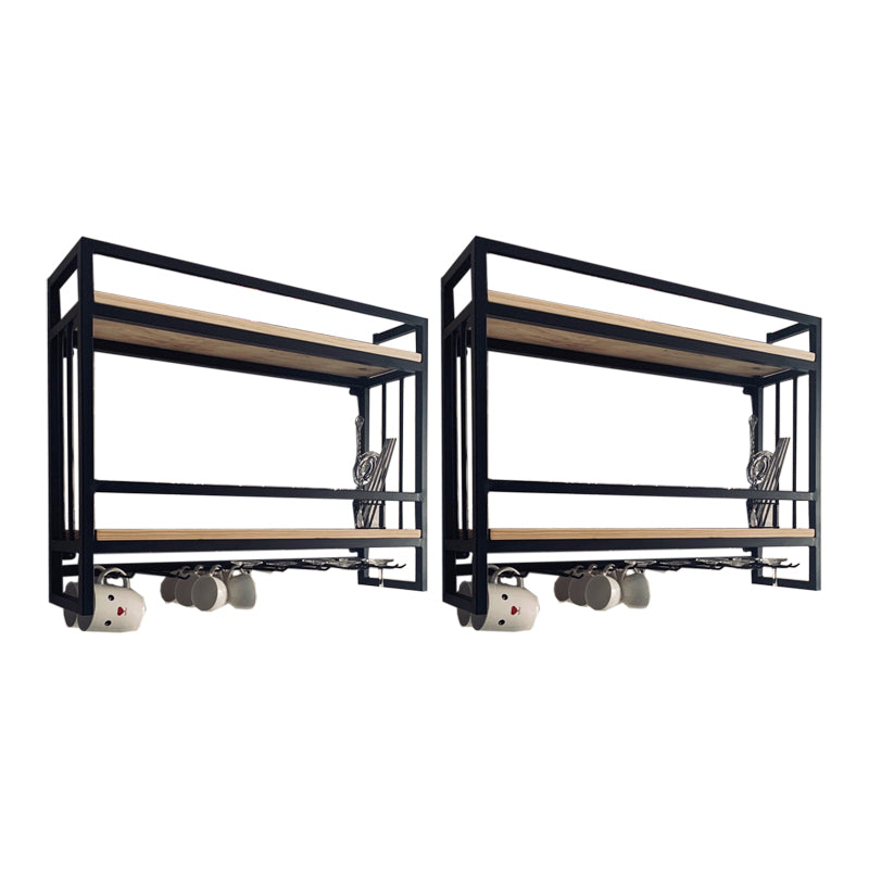 Modern Wall Mounted Wine Racks Metal Wine Jail With Glass Holder & Storage Shelf Natural 2 Piece Set Clearhalo 'furn' 'furn_wine_racks' 'Furniture' 'Kitchen & Dining Furniture' 'Wine Racks' 'wine_racks' 6111251