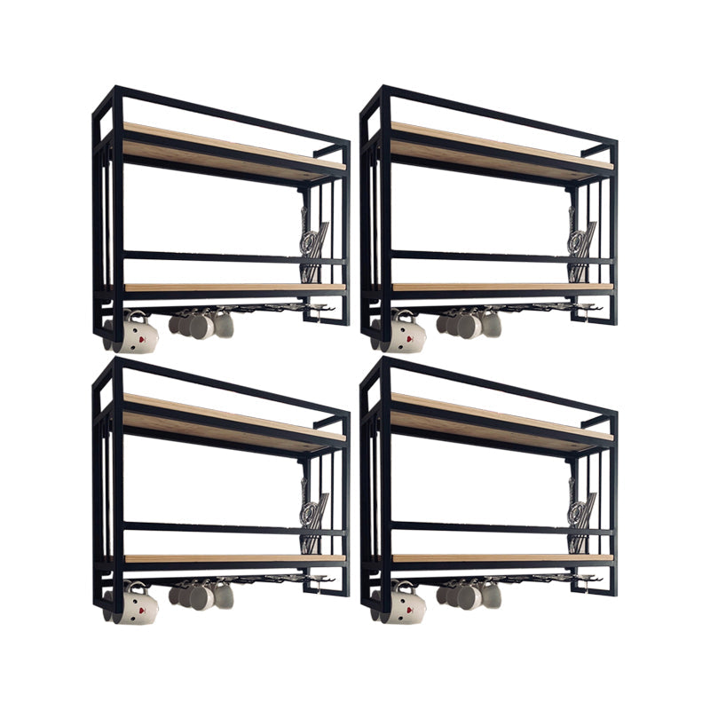 Modern Wall Mounted Wine Racks Metal Wine Jail With Glass Holder & Storage Shelf Natural 4 Piece Set Clearhalo 'furn' 'furn_wine_racks' 'Furniture' 'Kitchen & Dining Furniture' 'Wine Racks' 'wine_racks' 6111253