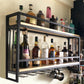 Modern Wall Mounted Wine Racks Metal Wine Jail With Glass Holder & Storage Shelf Clearhalo 'furn' 'furn_wine_racks' 'Furniture' 'Kitchen & Dining Furniture' 'Wine Racks' 'wine_racks' 6111258